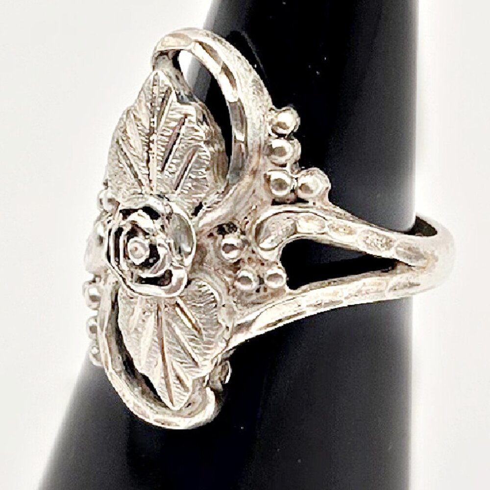 Vintage 1960s WM Wheeler Sterling Silver Rose Ring Size 6 Floral Openwork Ring